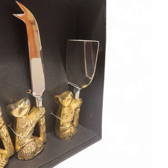 Brass Mice Cheese Knives Set, NIB, Golden Handles, 3 knife set - Picture 3 of 4